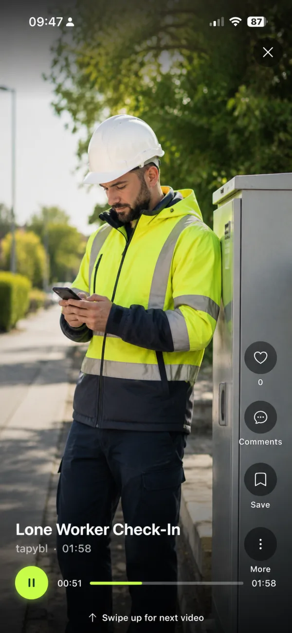 Lone Worker Check-In microreel on a phone