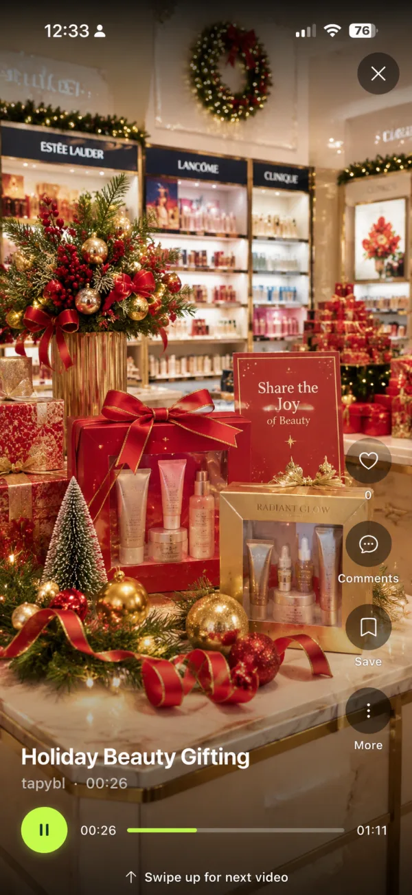 Holiday Beauty Gifting microreel on a phone